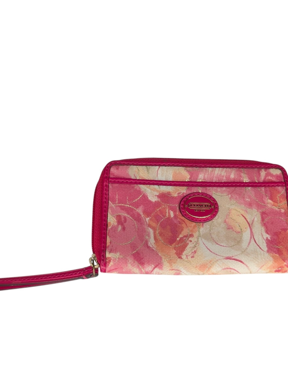 Coach Pink Floral Leather Trim Wallet